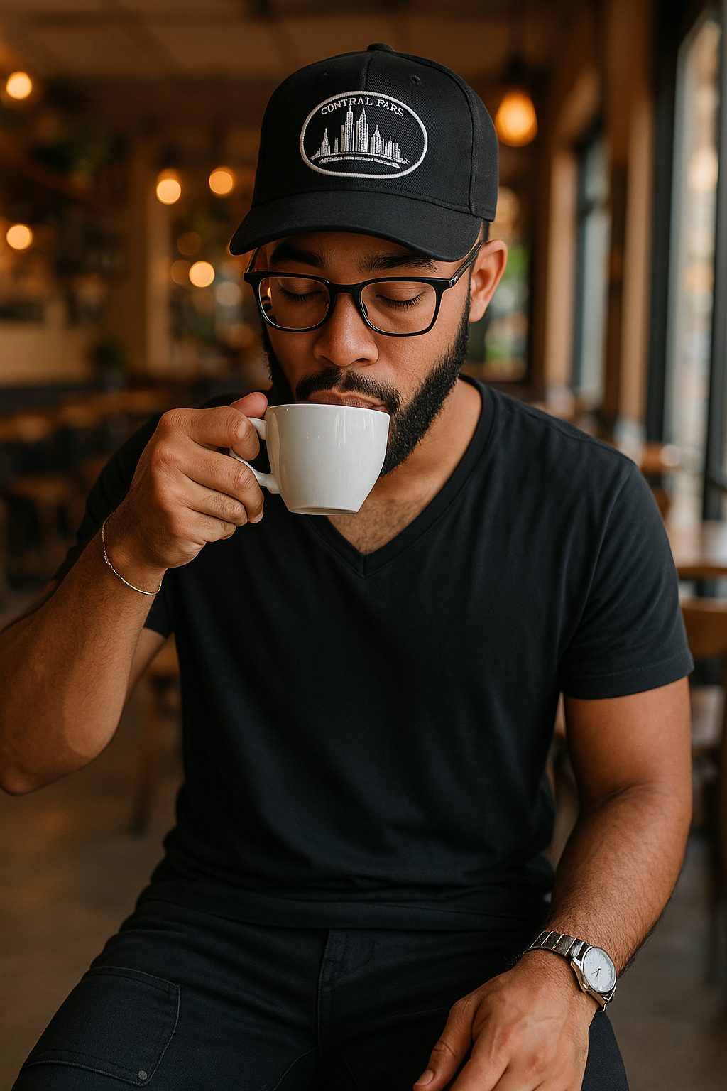 Black V-neck T-shirt
