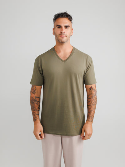 Oliwkowa koszulka V-neck